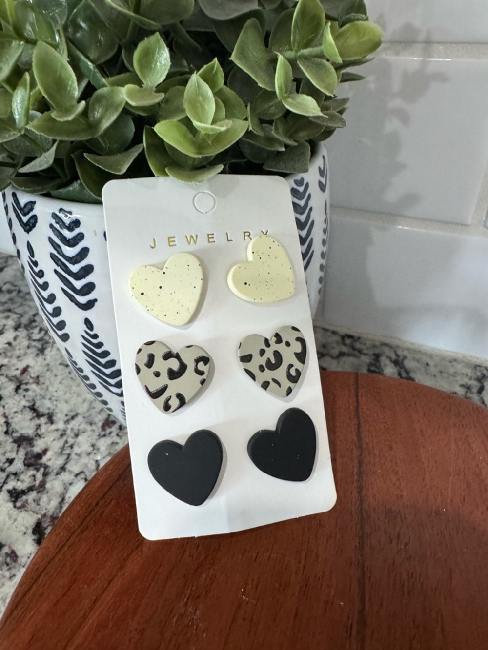 Heart Stud Earring Set - Cream, Leopard, Black